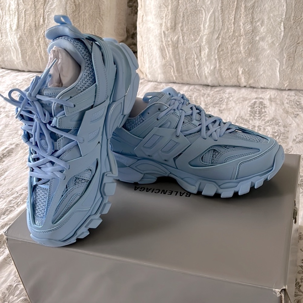 Balenciaga track sneaker, for women, baby blue mesh and nylon